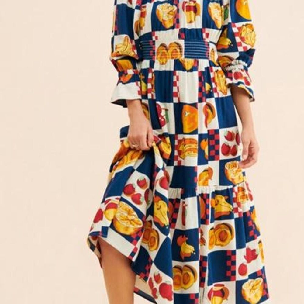 Damson Madder size 6 Fruit Midi Dress vacation cruise attire boho indie